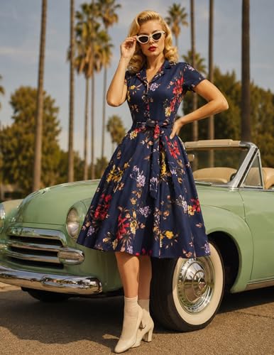 Image of Wedtrend Women's Vintage Tea Dress, Short Sleeve Cocktail Party Dress Work Church Casual Dress
