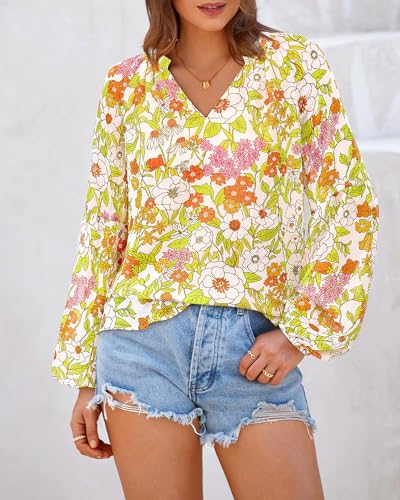 BTFBM Blouses for Women Floral Boho Tops V Neck Lightweight Long Sleeve Shirts Fall 2025 Dressy Casual Vacation Outfits2