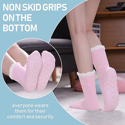 Image of Yebing Non Slip Hospital Socks for Women with Grips Fuzzy Cozy Anti Skid Slipper Socks Winter Warm Soft Fluffy Sleep Socks