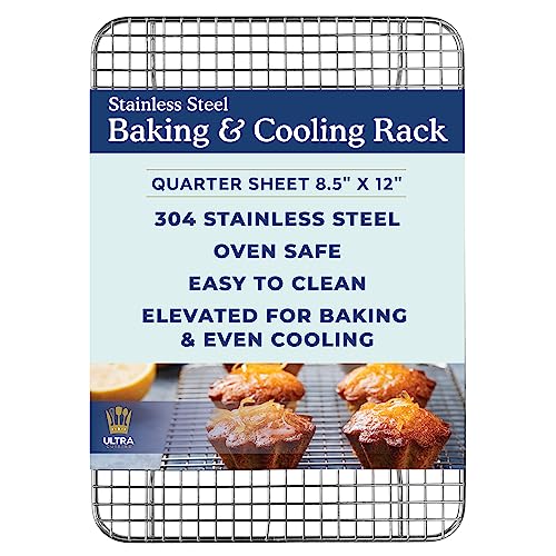 Ultra Cuisine Stainless Steel 8.5 x 12-inch Cooling and Baking Rack - Oven-Safe - Dishwasher-Safe - Heavy Duty - Tight Wire Bake for Oven Cooking - Qu