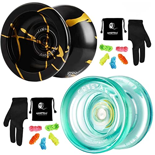 MAGICYOYO N11 Black Golden Unresponsive Yoyo Alloy Aluminum YoYo K2 Crystal Green Responsive Plastic Fingerspin Kids Beginner Yoyo with Yoyo Glove, Yoyo Bag, Yoyo Strings
