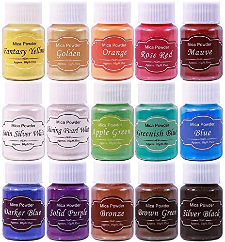 SEISSO Epoxy Resin Dye, Mica Powder for Epoxy Set, Adhesive Pigments for Slime, Bath Bomb Dyes, Soap Making Colorant Cosmetic Pigment Powder, Candle Making Coloring, Art Craft (15 Color-Label)