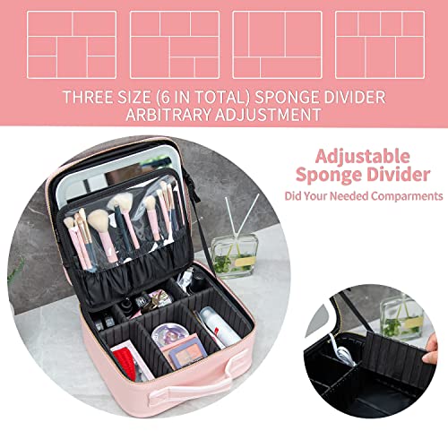 Zhenguiru Makeup Train Case With 3 Color Adjustable Brightness Led Mirror Cosmetic Travel Case Adjustable Dividers Toiletry Bag For Lady (Pink) #TOP5