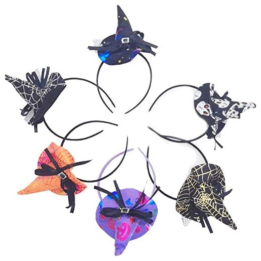 Shuny 6 PCS Diadema de Halloween,Hairband de Disfraces,Diadema de Sombrero de Bruja Sombrero de Diadema de Halloween,Carnaval Accesorios decoración