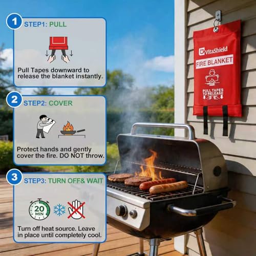 Image of Emergency Fire Blanket for Kitchen Grease Fires 39x39 in 1 Pack | Fiberglass Blanket with Pull Tabs Heat Resistant up to 1076F for Home Kitchen Stove Grill RV Camper Garage and Workshop