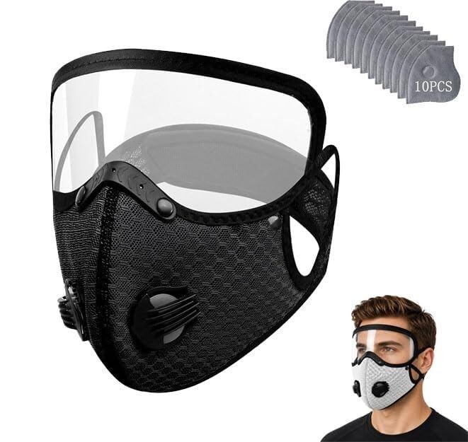 Reusable Carbon Filter Dust Mask with Goggles, 5-Layer Respirator Mask, Adjustable Anti-Dust Windproof Face Mask for Woodworking, Cycling and Outdoor Use
