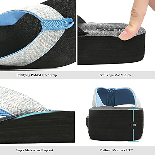 QLEYO Women's Platform Flip Flop with Arch Support, Comfortable Yoga Mat Wedge Flip-Flops, Athletic Walking Thong Slippers for Vacation/Shopping Mall/Wandering/Gathering4