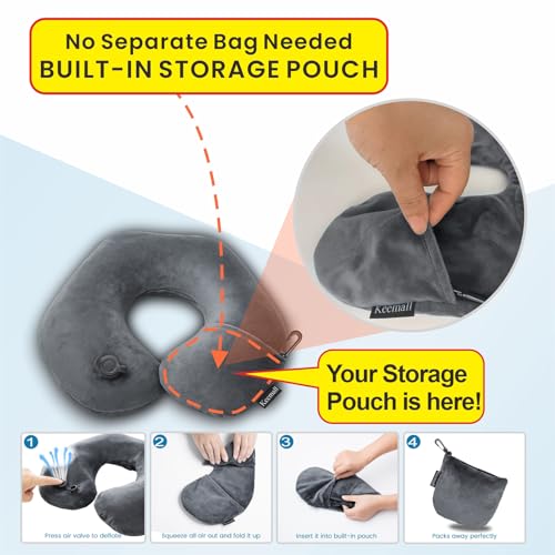 Image of Keemall Inflatable Travel Neck Pillow, Cervical Support for Airplane & Car | Portable Super Soft Foldable Neck Cushion Headrest, Adjustable Support for Plane, Train&Office Naps to Help Relieve Neck Pain