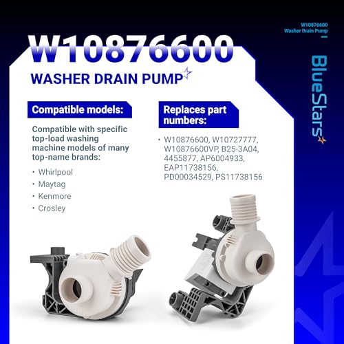 Image of BlueStars W10876600 W10727777 Washer Drain Pump - Compatible with Whirlpool, Maytag Bravos XL MVWB835DW1, Kenmore, Crosley Washing Machines - Replaces W10876600VP, B25-3A04, AP6004933, PS11738156