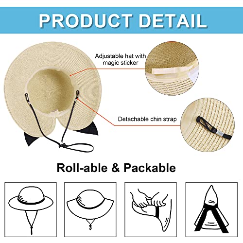 Summer Hat For Women Big Brim Womens Sun Hat Upf 50+ Foldable/Portable Floppy Straw Beach Hat Womens Hats With Brim For Sun Protection,Beige With Black Bow #TOP3