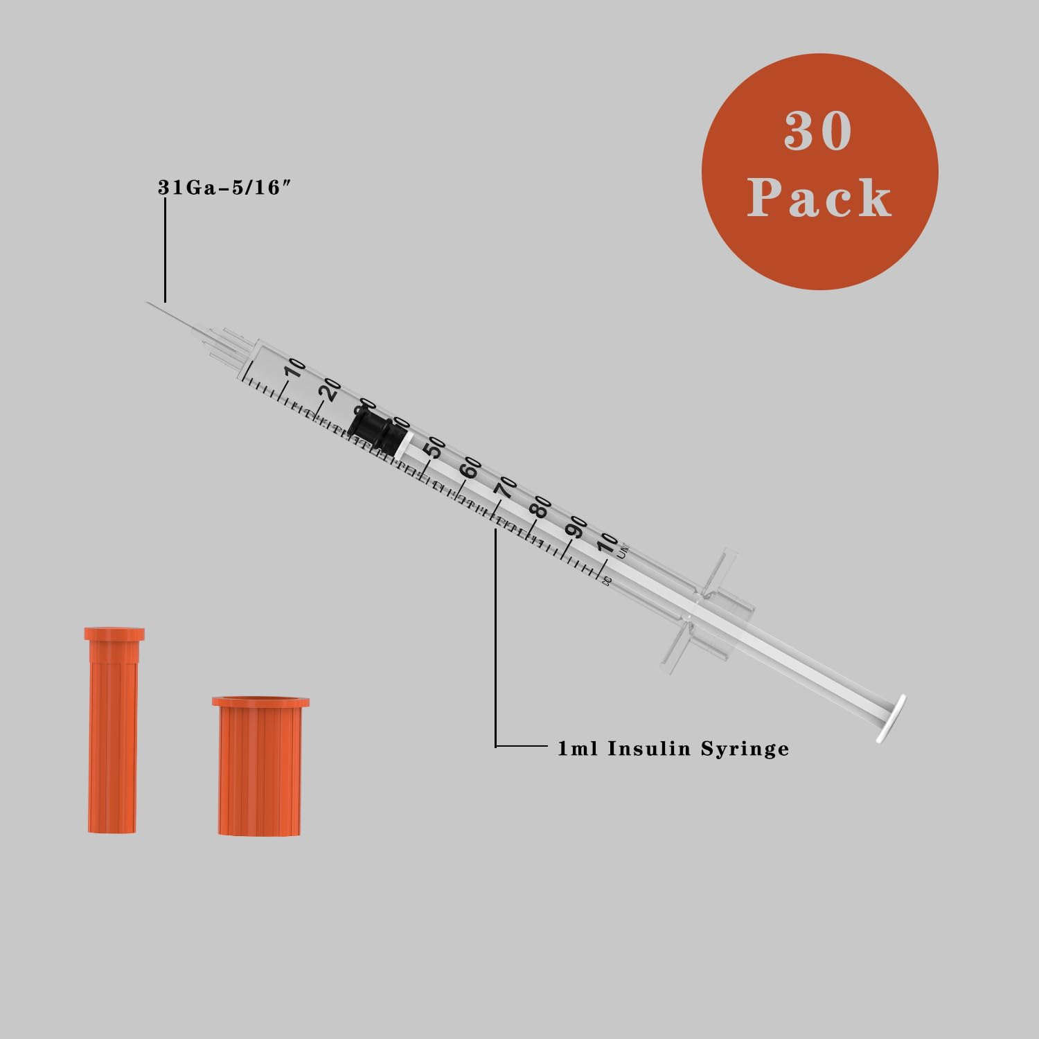30Pack U-100 1ml/cc Syringe with Needle, 31 Gauge 5/16 Inch(8mm) Needle — Amazon image 3