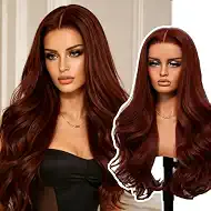 Ginger Synthetic Lace Front Wig Glueless Wear and Go - 6x4 Pre Cut Lace Closure Wigs Body Wave Copper Red Orange Colored Wigs for African American Heat Resistant
