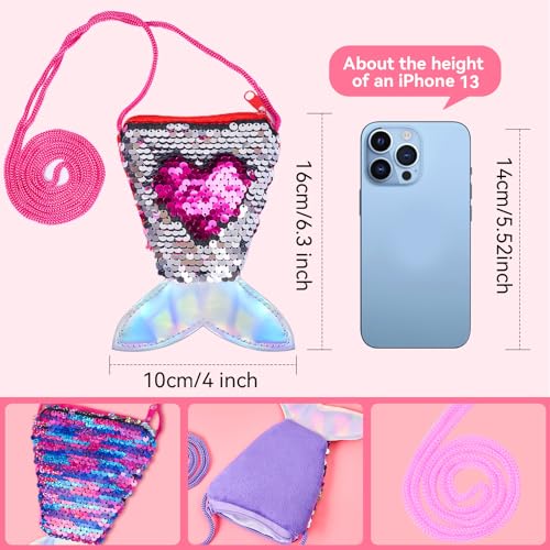 Mermaid Sequin Purse, 6Pcs Mermaid Tail Wallets Glitter Reversible Bling Coin Purses for Mermaid Party Bags2