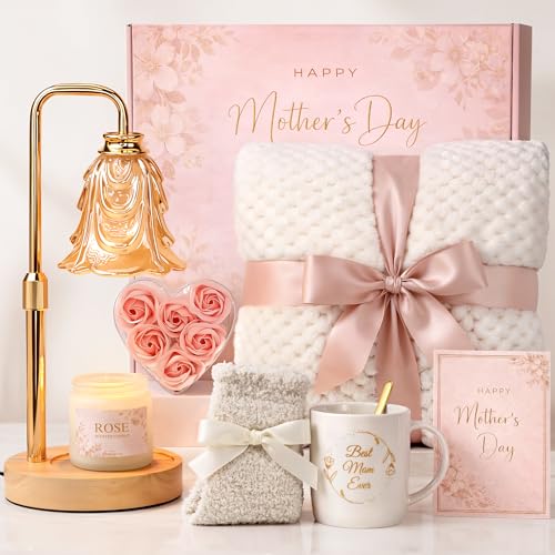 Mothers Day Gifts for Mom - Mothers Day Best Mom Ever Gifts from Daughter - Mother Birthday Gift with Candle Warmer Lamp - Self Care Gift Basket Thinking of You Care Package for Women Mama Grandma