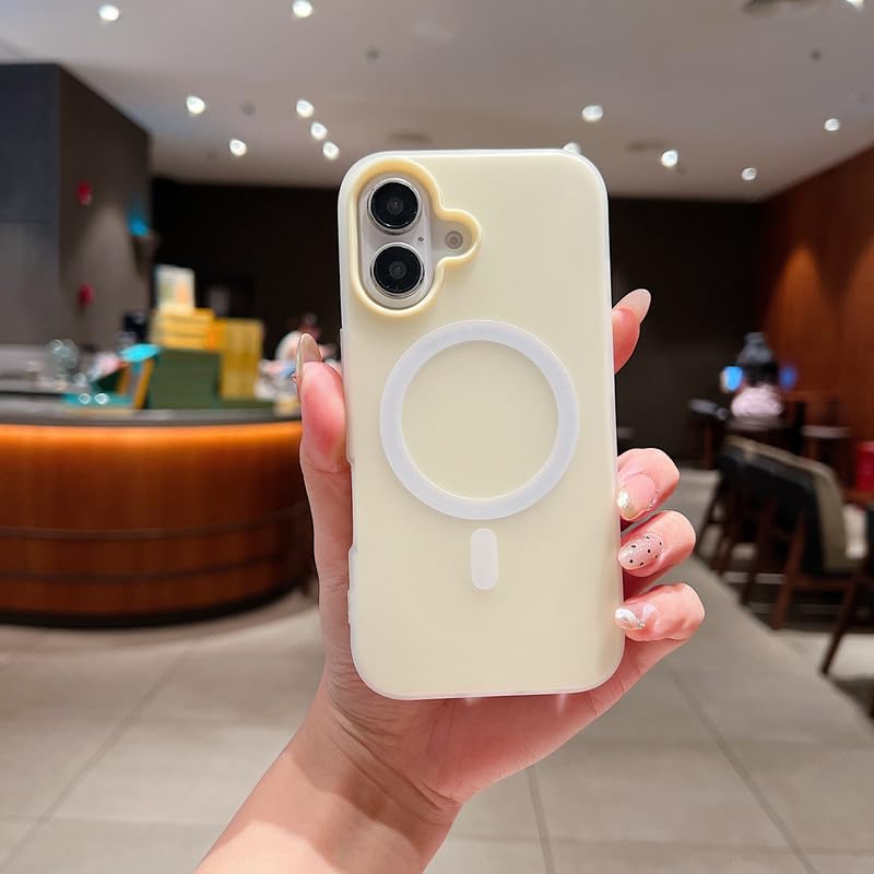 Image of LuxuryKase Magnetic Silicone Candy Case for iPhone 16 | MagSafe Compatible | Slim Protective Case | Lightweight & Flexible | Wireless Charging | Soft Matte Finish - Cream