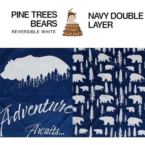 Image of Dear Baby Gear Bears Deluxe Baby Blanket - Reversible, Milestone & Newborn Gifts - White Bear, Adventure Awaits - Reversible with White Bears and Pine Trees on Navy Blue - 40 inch x 30 inch