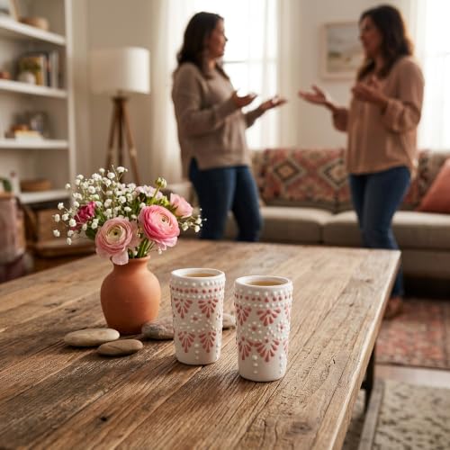 Image of Talavera Shot Glasses Set of 4 Authentic Mexican Tequila Shot Glasses - Hand-painted - 2 Oz (Cascada Blush Pink)