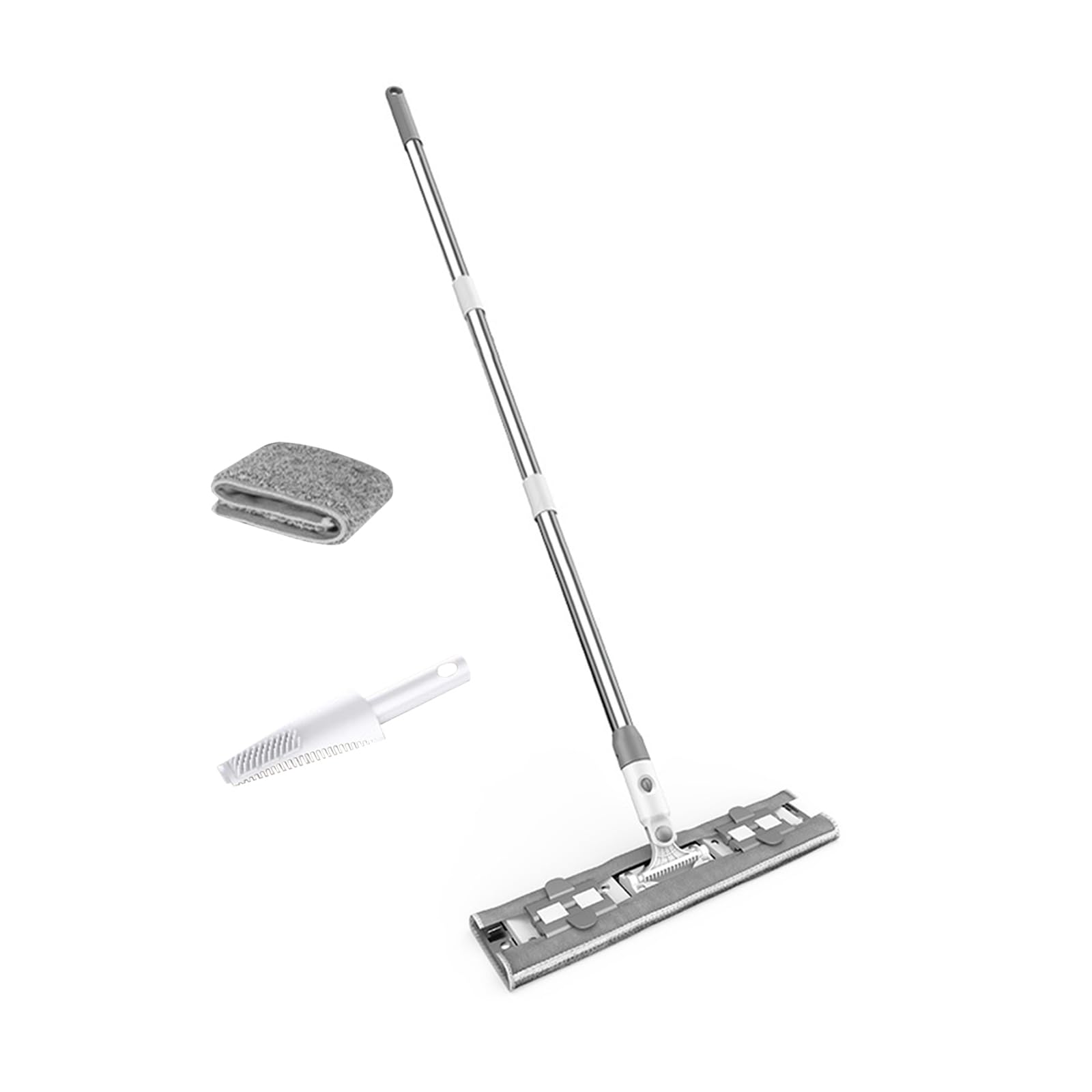Large Flat Mop,Mopa extraplana con Mango de Acero Inoxidable Largo 130 cm,raspador,1 Almohadilla de Microfibra,para Cocina, baño, Limpieza de Paredes