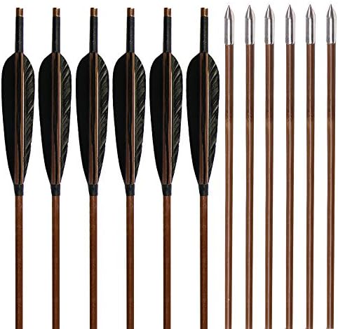 Huntingdoor Traditional Bamboo Arrows Pure Handmade Flethching with 5-Inch Feather for Longbow or Recurve Bow 12 Pack (Black)