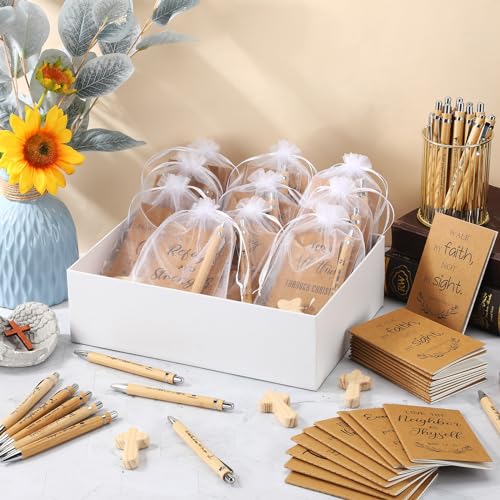 Spakon 120 Pcs/30 Sets Christian Gifts Bulk Scripture Notebooks Ballpoint Pens with Prayer Crosses for Church Appreciation Mothers Day Fathers Day Employee Coworker Bible Study Supply(English) - Thumbnail 6