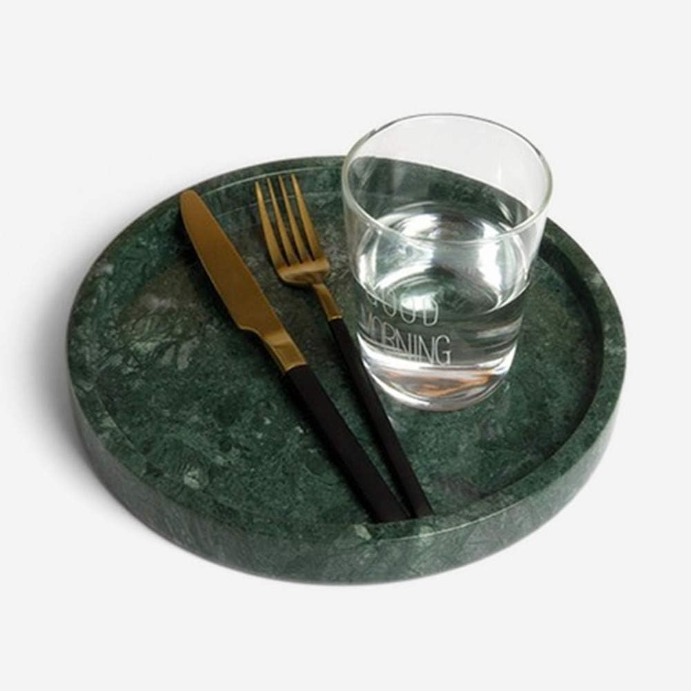 Natural Real Marble Vanity Bathroom Tray/Neat Organizer for Cups, Shampoo Perfume Jewelry (Green, 9.84Dx1.18H)