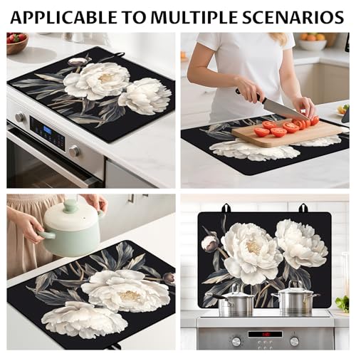 Image of BVBOX Stove Top Cover for Electric Stove, 28 inch x 20 inch Glass Cooktop Protector Mat with Hanging Loops, Anti-Scratch Non-Slip Dish Drying Mat, Washable Countertop Pad