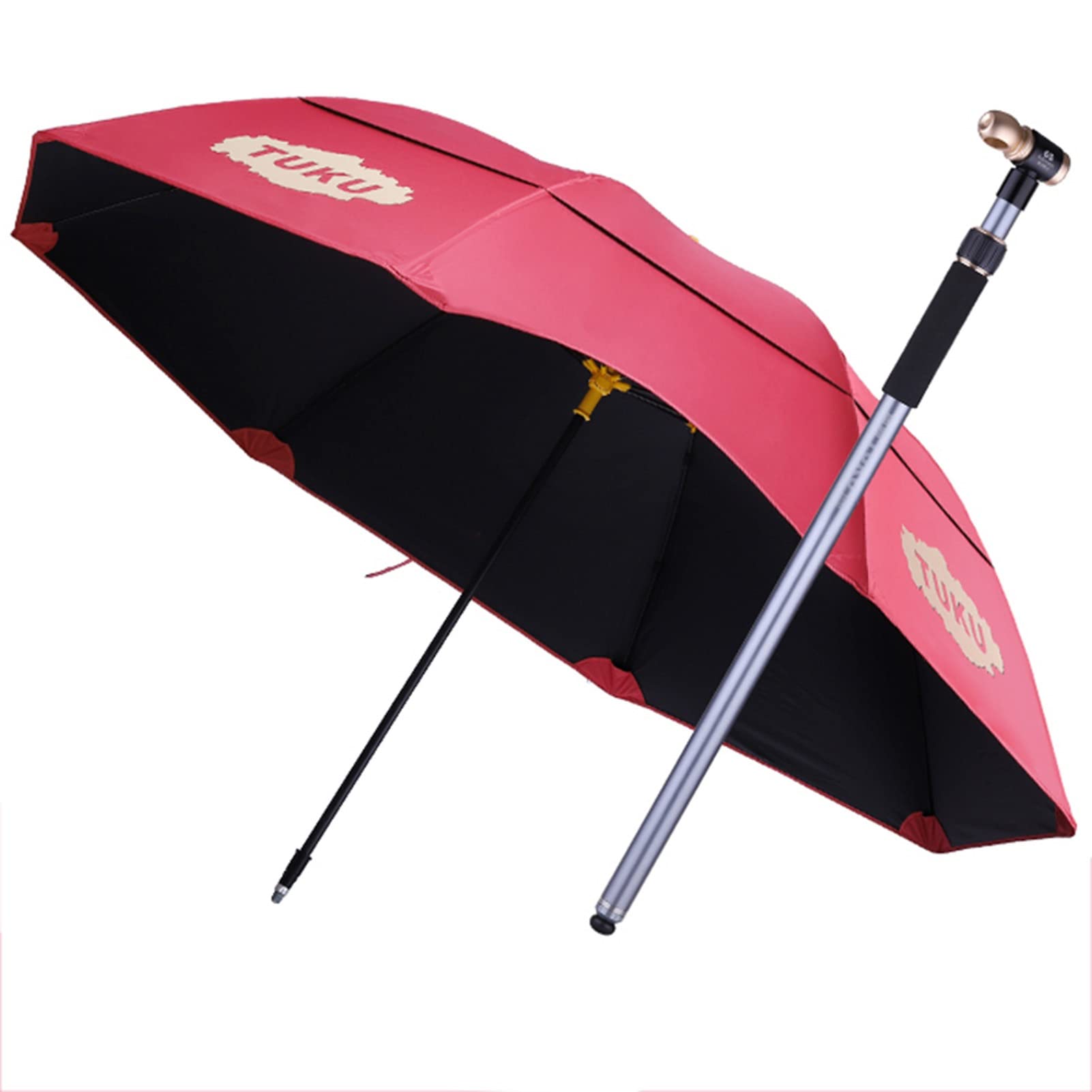 Składany Regulowana wysokość Parasol przeciwsłoneczny,Czarna guma Pręt ze stopu aluminium Przechylny odporność na ultrafiolet do ogrodu,na balkon,taras(Pink,2.4m/7.9ft)