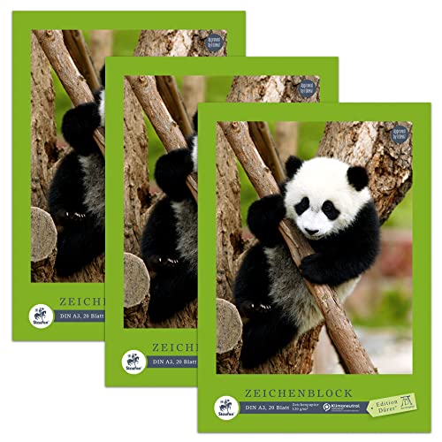 Staufen Edition Dürer Zeichenblock - DIN A3, 20 Blatt, geleimt, premiumweißes 120g/m² Zeichenpapier, 2 verschiedene Motive (keine Auswahl möglich), 3 Stück Cover