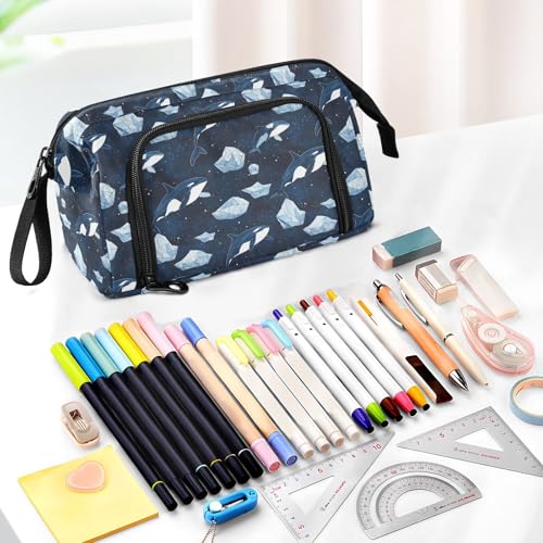 Image of Killer Whale Orcinus Orca Large Capacity Pencil Case Pen Bag Pencil Pouch, Kids Printed Pencil Case with Handle Canvas Zipper Pen Pouch for School Office College Ideal Start Graduation Gifts