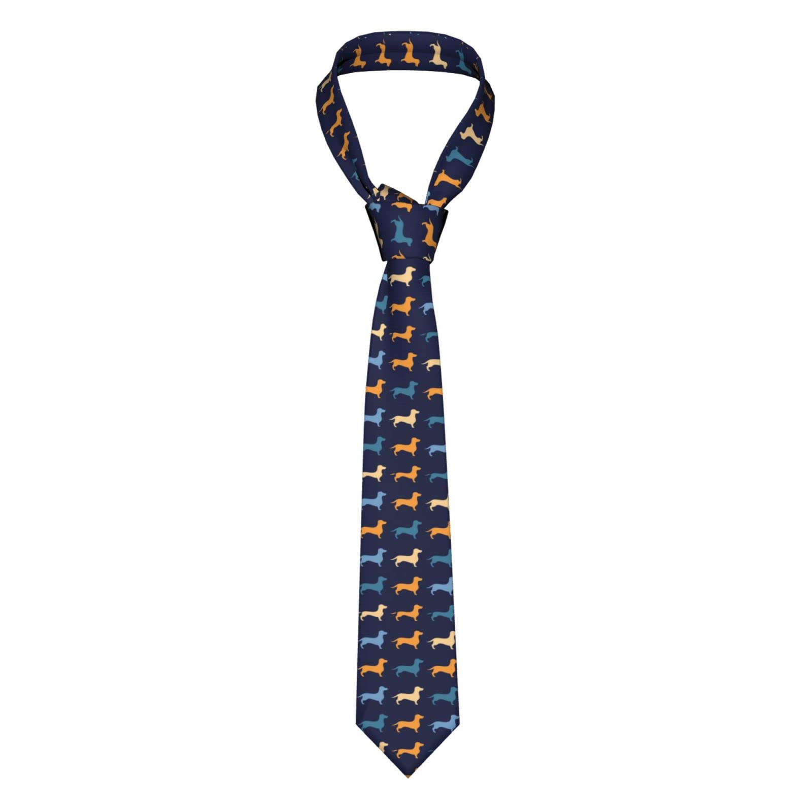 Nlwqekv Men's As Pic Tie Funny Neckties Dachshund Blue Orange Dog Tie Party Business Neckties Soft Ties