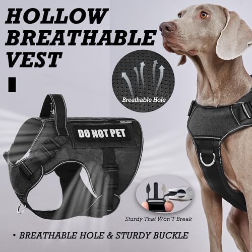 Image of Tactical Dog Harness for Large, No Pull Adjustable Reflective MOLLE Service Dog Harness with Do Not Pet Patches, Military K9 German Shepherd Dog Vest for Training Walking Hunting Black