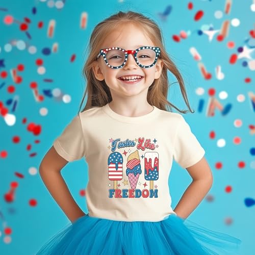 Image of Girl American Flag Shirts Bow Tshirt 4th of July Shirt Cotton Short Sleeve Tees 2-12 Years
