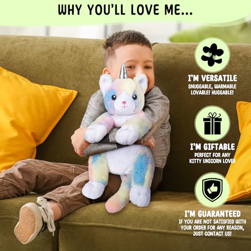 Image of Happy Fuel Kittycorn Cat Stuffed Microwavable Animal - 1.5 lb Unscented Weighted Heating Pad Catticorn Plush, Soft Rainbow Unicorn Cat for Warmth & Comfort, for Women Girls Adults & Kids