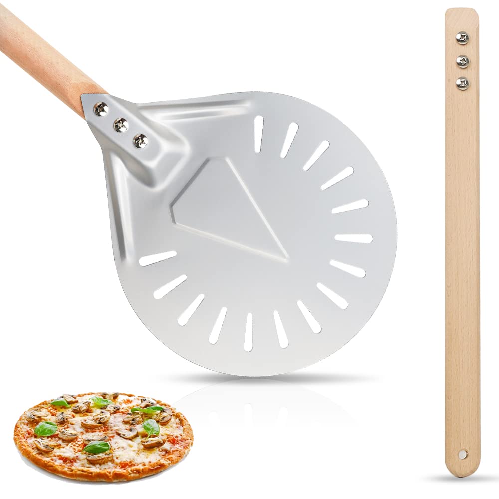 Pala Per Pizza Pala For Pizza In Alluminio Di Alta Qualità Strumenti For Sollevare Bucce Manico In Legno Antiscivolo Torta Pane Paletta Formaggio Tornitrice Accessorio(10in with 40cm hand)