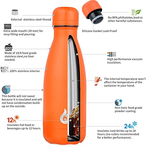 Image of BJPKPK 12oz Insulated Stainless Steel Water Bottles Metal Water Bottle for Travel,Orange