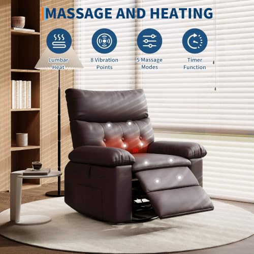 Image of GarveeHome Leather Manual Recliner Chair for Adults - Heat and Massage