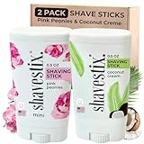 Shavestix Travel Shaving Cream Stick Set 0.5 Oz Each | Coconut Crème & Pink Peonies Mini Shave Bars| TSA Friendly Toiletries for Women & Men | Alt Shaving Gel, Soap