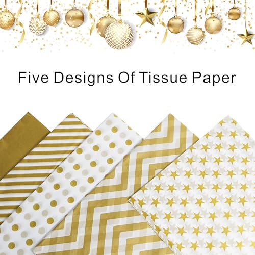 Bobobag 100 folhas de papel de seda dourado para sacos de presente, papel de seda de natal de 20 