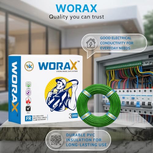 Image of WORAX 1.5 Sq mm Single Core Multi-Strand Green Earth Wire (90 Metres) | CCA Earthing Cable | PVC Insulated Electric Safety Wire