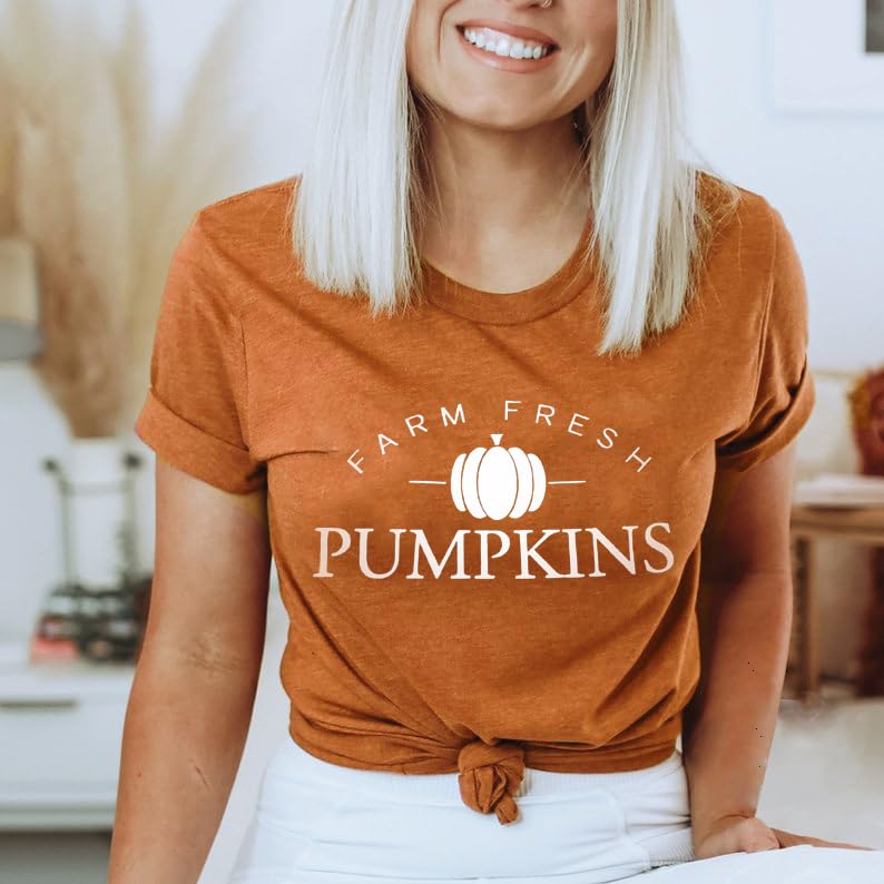 Farm Fresh Pumpkin T Shirt Women Cute Pumpkins Fall Shirt Thanksgiving Short Sleeve Graphic Tees Tops3