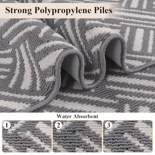 U'Artlines 3-Piece Kitchen Rug Set, Non-Slip Basketweave Geometric Floor Mats, Washable Low-Pile Standing Rugs for Kitchen, Laundry, Under Sink, 20"x32" + 20"x48" + 20"x59", Grey/White — view 4