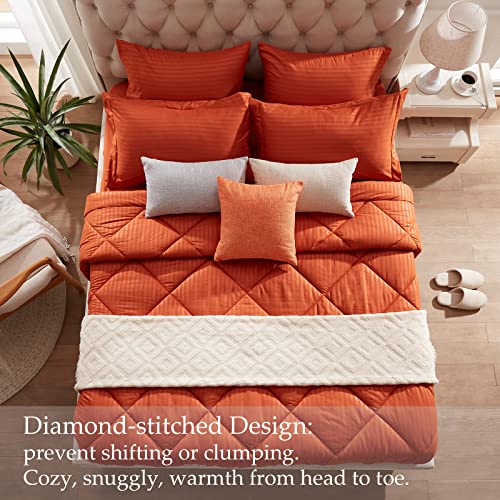 Nexhome Bed In A Bag Comforter Sets Queen Rust All Season Down Alternative Comforter Soft Microfiber Dobby Stripe 7 Pieces-1 Comforter 2 Pillow Shams 2 Pillowcases 1 Flat Sheet 1 Fitted Sheet #TOP4