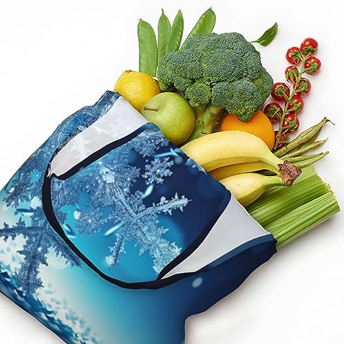 Canvas Tote Bag for Women Shoulder Tote Purse Reusable Grocery Bag Blue christmas snowflake Aesthetic Shopping Bags4