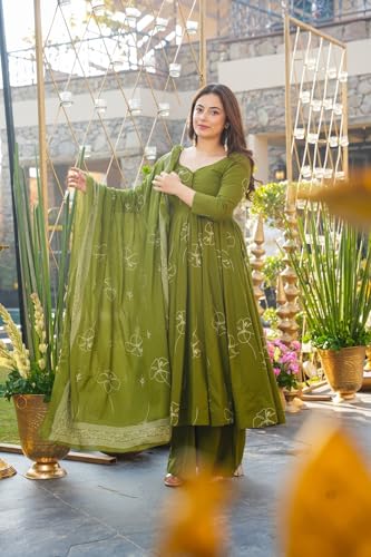 Image of ANNI Designer Women's Viscose Blend Umbrella Style Printed Kurta Palazzo with Dupatta | Elegant Kurta Set for Women | Stylish Palazzos & Dupatta Set | Ethnic Wear for Women