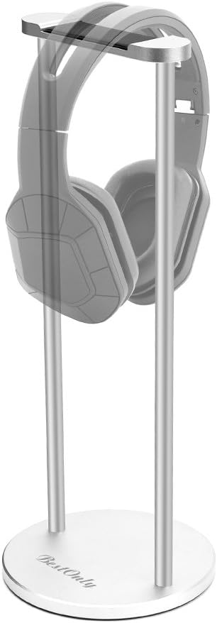 Headphone Stand BestOnly Headset Holder Universal Solid Steel Earphone Stand with Supporting Bar for All Headphones Size,Silver