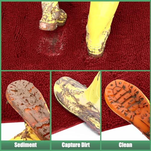 IM HOME Chenille Absorbent Outdoor Doormat 30" x 20", Washable Muddy Door Mats for Dog Non Slip Indoor Doormat Dog Mat for Muddy Paw Front Inside Doormats for Entryway Red Burgundy