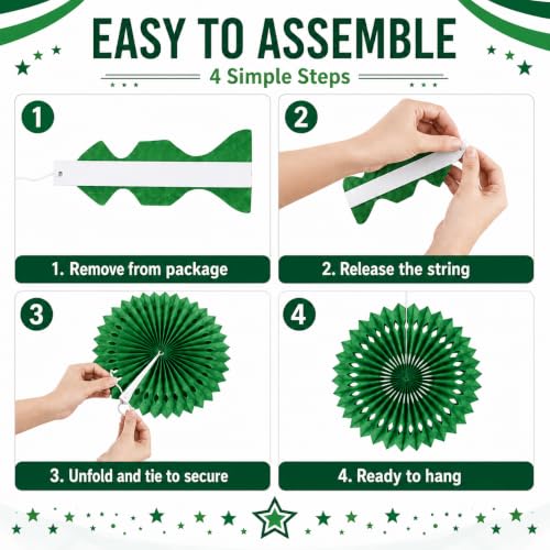 Image of Green White Party Decoration Hanging Honeycomb Round Paper Fans Kit for Theme Birthday Baby Shower Summer Forest Patrick's Irish Backdrop Party Supplies 11 Count