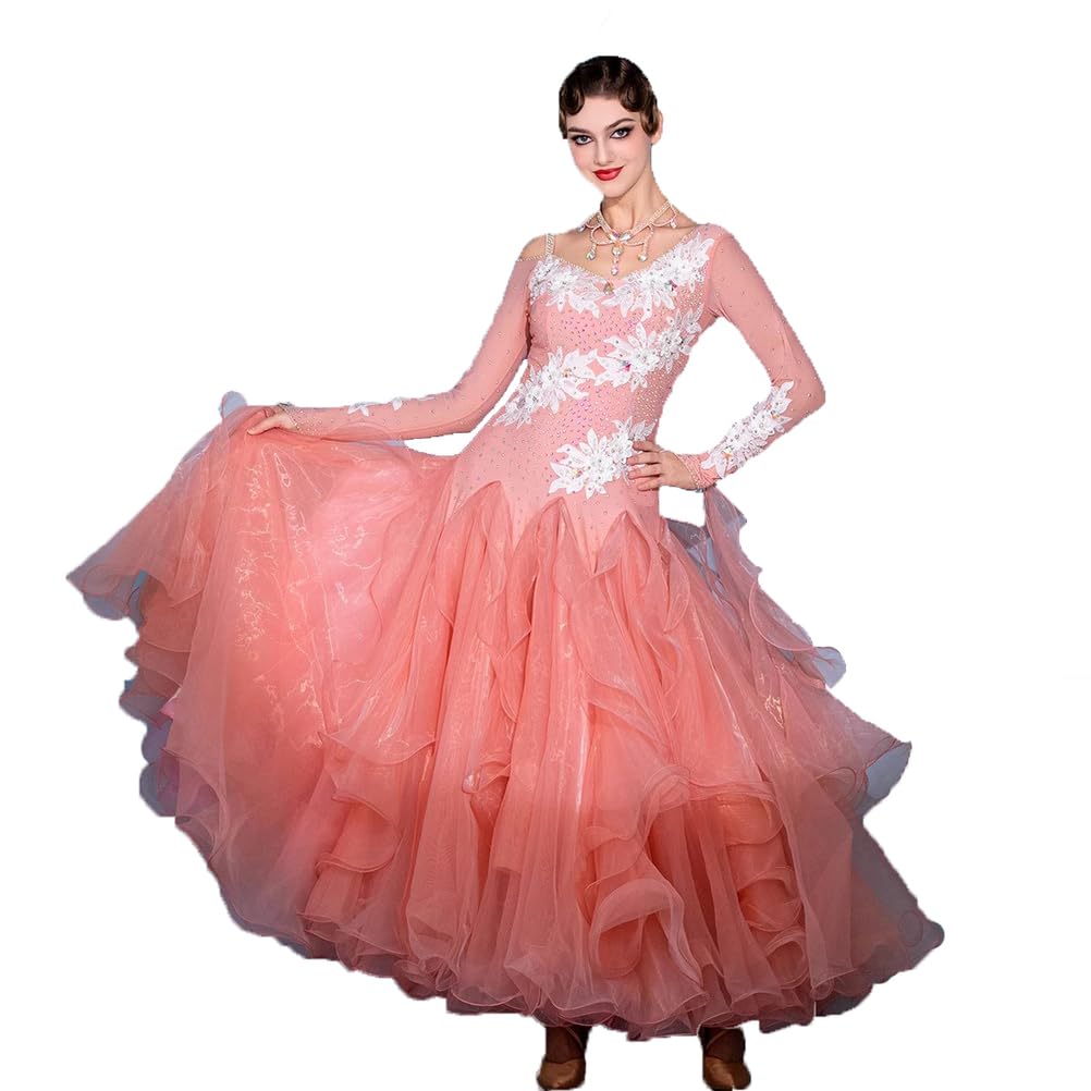 JRUIA Abbigliamento da Competizione per Il Flamenco da Donna Abbigliamento Professionale per Il Ballo Standard Nazionale Costumi da Valzer E Tango Ricamati Abiti da Ballo da Sala