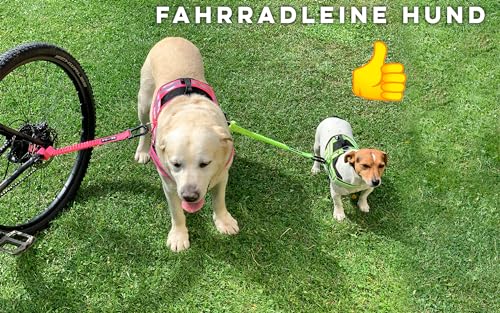 BIKE AND DOG - Fahrrad-Hundeleine, werkzeuglose Befestigung, spezielles Geschirr als Option, inklusive 2 Fahrradbändern. Patentiert. (Rosa)