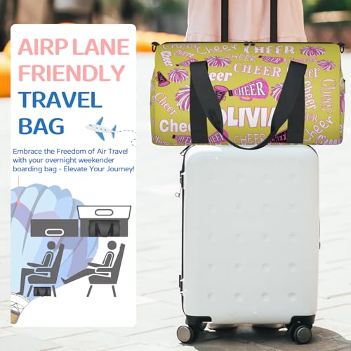 Custom Cheerleading Bag for Dancer, Cheer Pom Poms Overnight Duffel Tote Cheerleaders Personalized Sport Gym Travel Practice Gymnastics Duffel Bag, Bright Lemon Yellow3